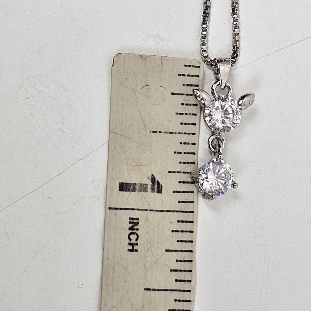 S 925 Sterling Silver Cubic‎ Zirconia Drop Pendant Box Chain Necklace Cat Mouse - Picture 11 of 15